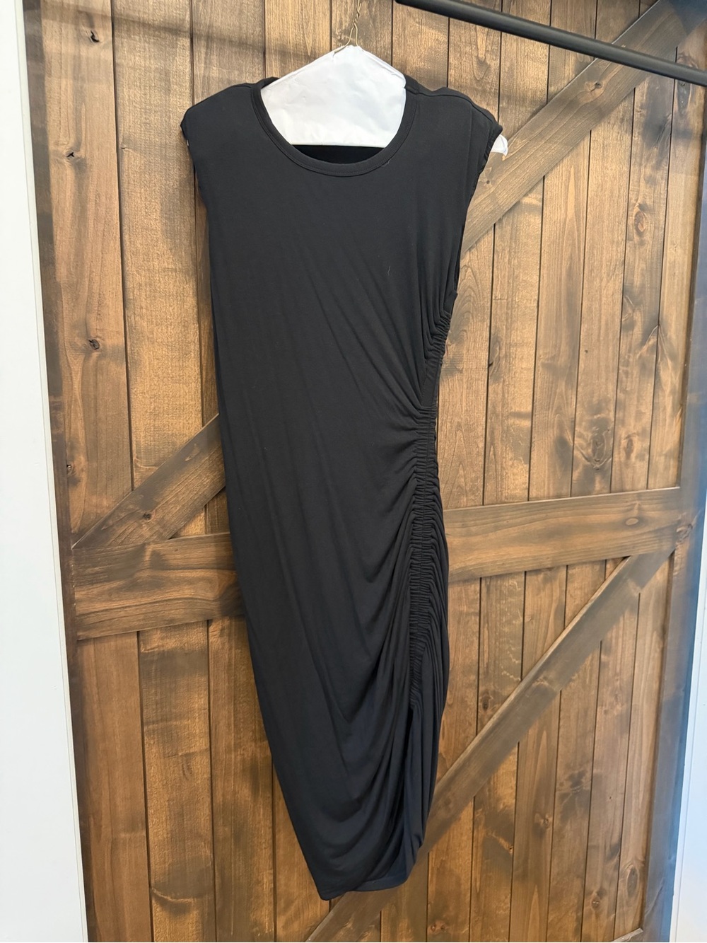 Veronica Beard Black Sleeveless Ruched Midi Dress